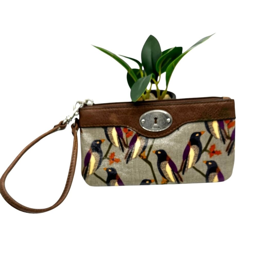 Fossil Key Per Bird Print Wristlet Purse With Bro… - image 2